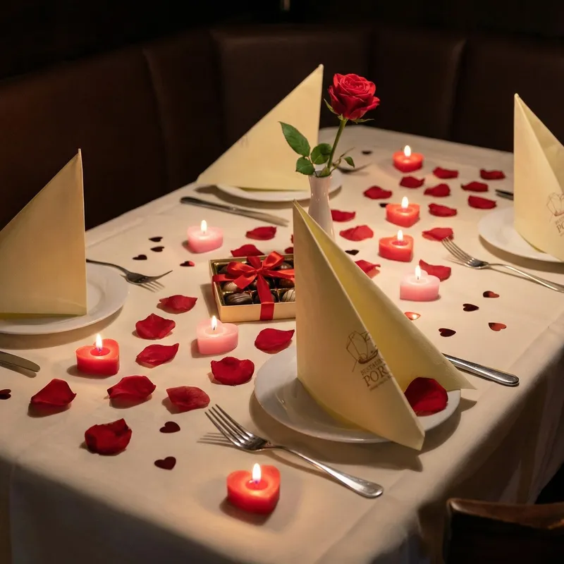 Mesa posta para uma noite festiva no Restaurante Porto
